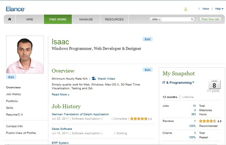My very old freelance profile was on Elance in 2011